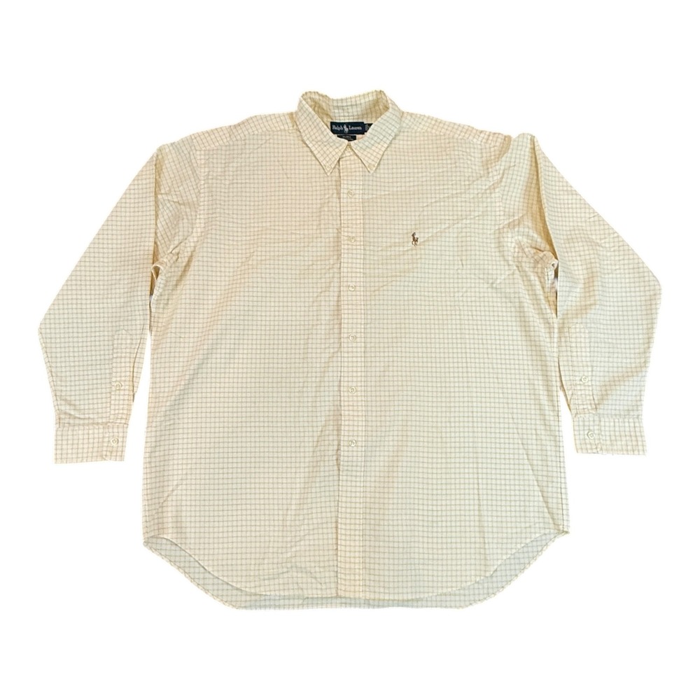 Ralph Lauren Shirt Mens XL Blake Yellow White Tattersall Check Heavy Cotton